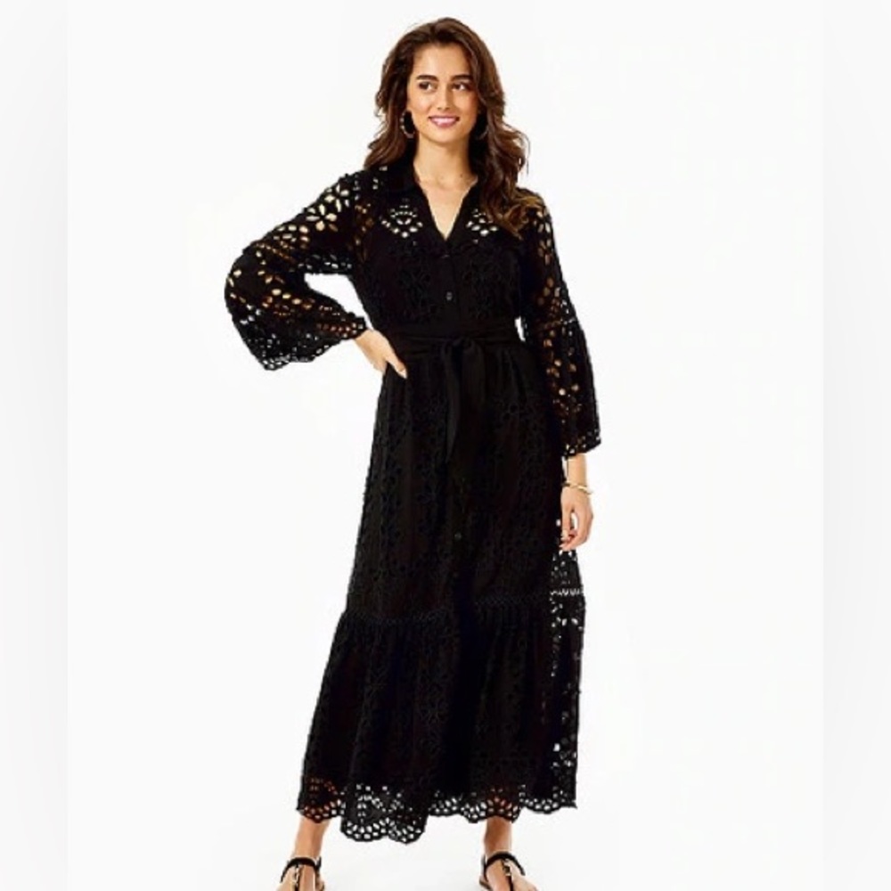 NWT Lilly Pulitzer Meadow Midi Shirtdress in Black - Size 6